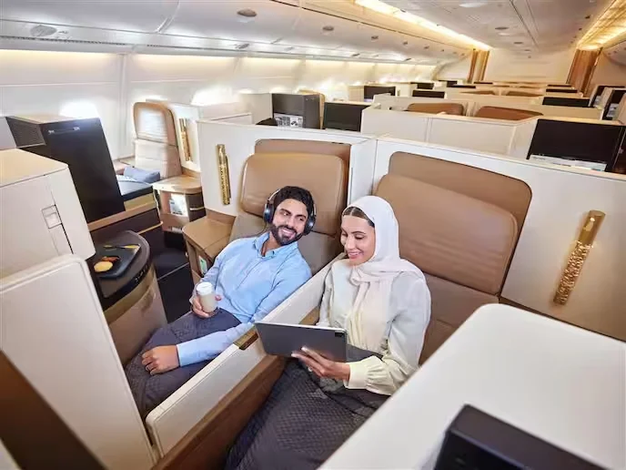 Luxury Business Studio cabin on Etihad Airways with fully flat bed